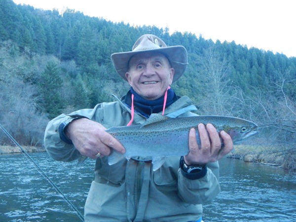 Mike with his first steelie on a spey rod