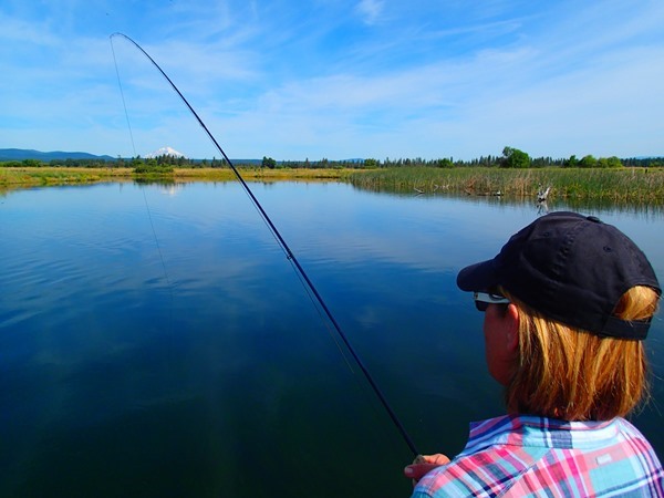 Kate playing with  a 20 inch fish on the first cast of the day