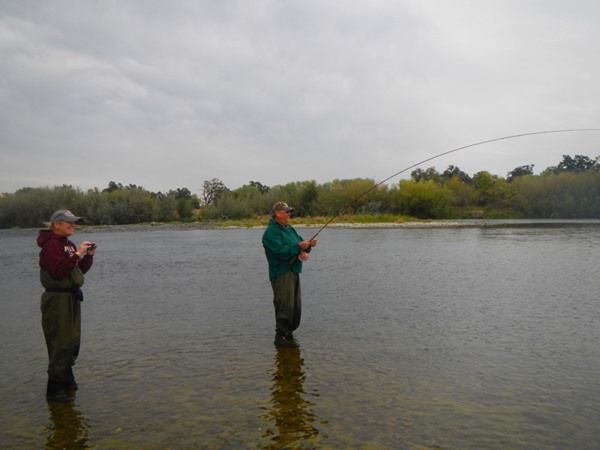 Mike battling a 20# salmon on a 5wt spey rod