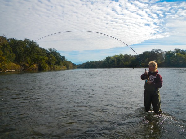 Sherrie with a steelhead on the end of the line