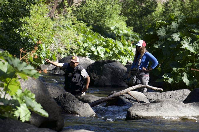 Leslie and Rob working on dry dropper guide techniques