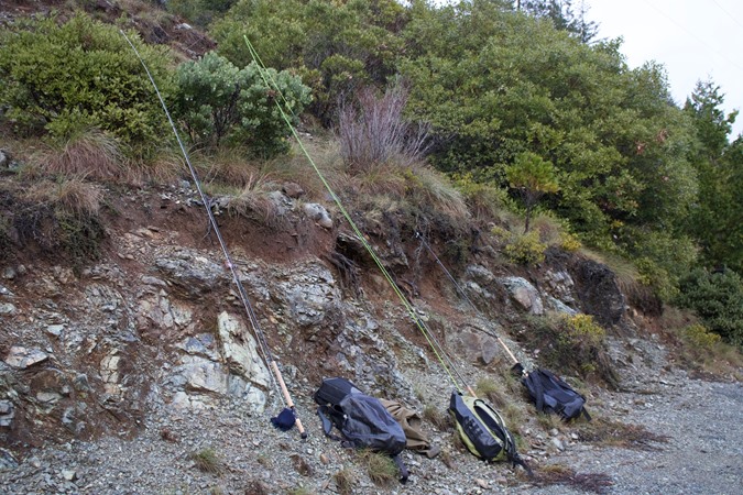 Spey rods and dry bags taking a load off after another hard day of fishing