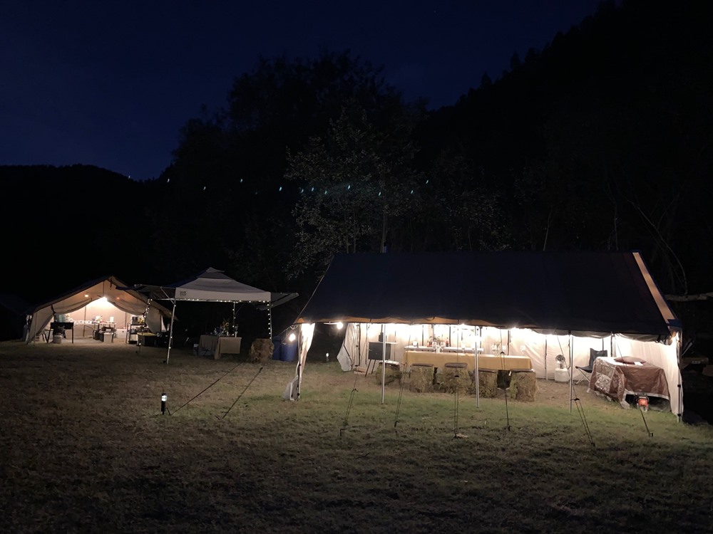 Camp lit up at night