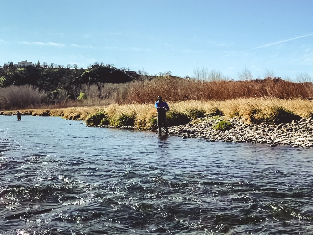 Mark hooked up on a fish while wading.