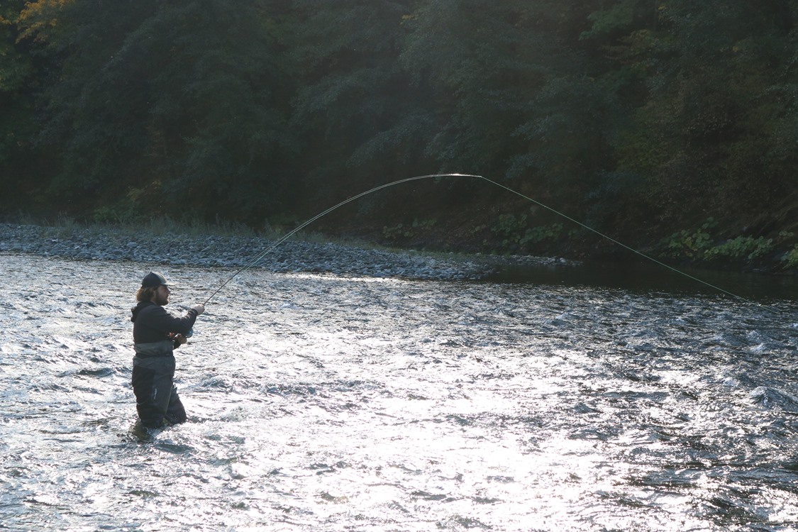 Joel bent to a nice half pounder in a good riffle