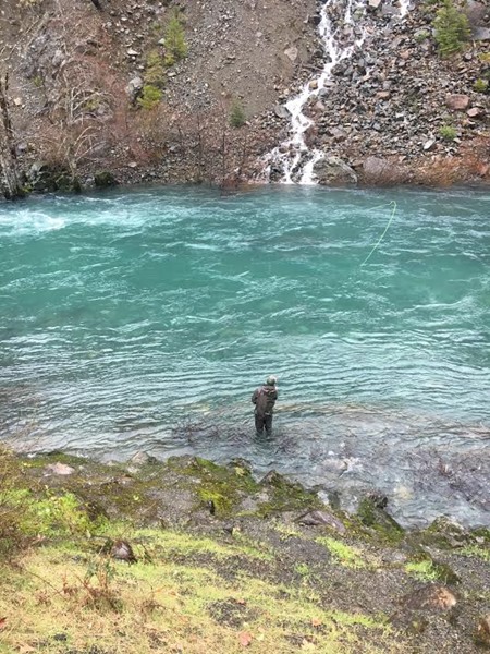 Colton firing another cast to the far bank on the Smith River.