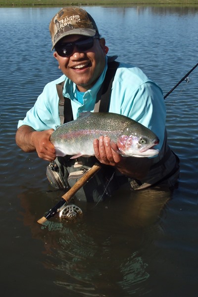 Tony fooled this trout with an black streamer